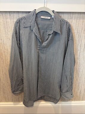 MARELLA Black & White Vertical Stripe Pop Over Blouse